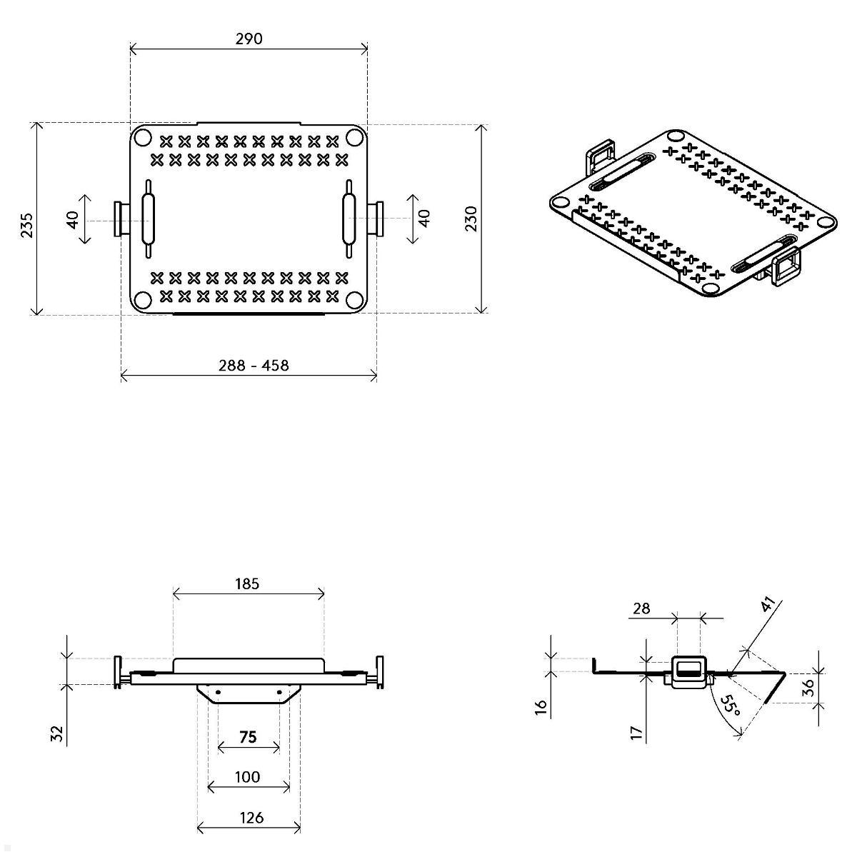 Dataflex Addit Universal-Laptophalterung 12-18 Zoll, Maße