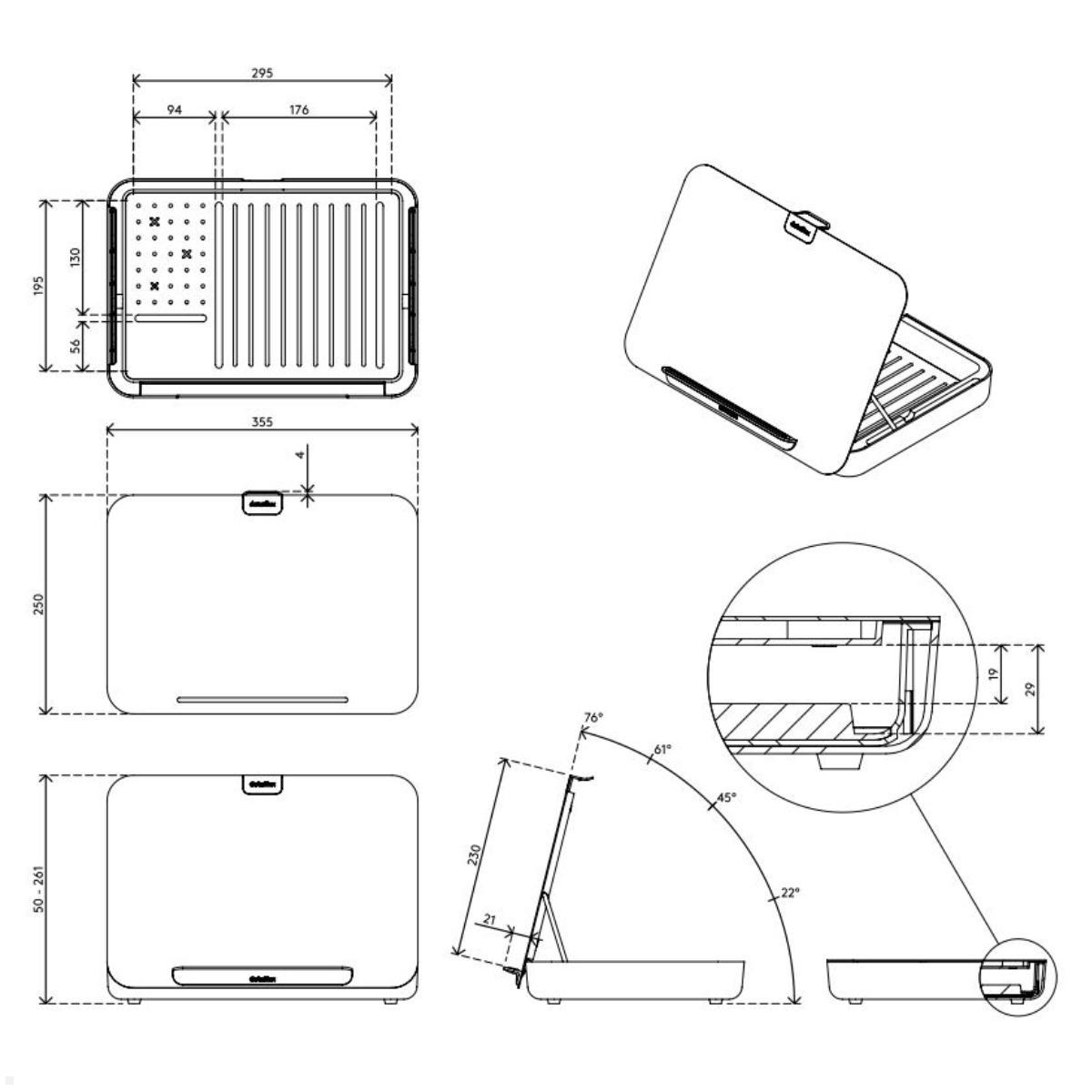 Dataflex Bento ergonomische Toolbox schwarz (45.903), Maße