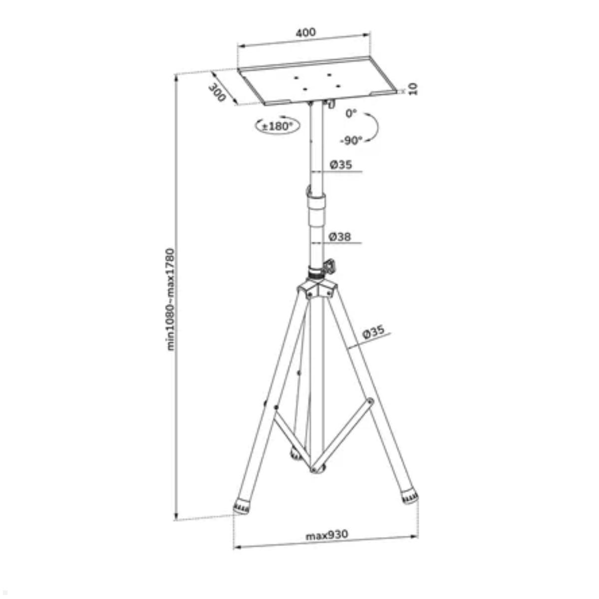 Neomounts NS-FS200BLACK Bodenständer für Laptop, Beamer, Monitor, schwarz, Maße